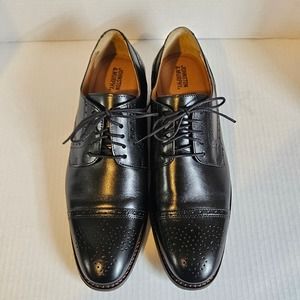 Men's‎ Black Leather Johnston & Murphy Lewis Cap Toe Lace Up Oxfords Size 10 M